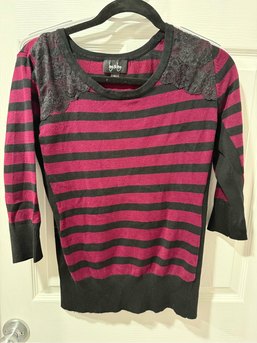 by & by Black and Berry Striped Knit Top